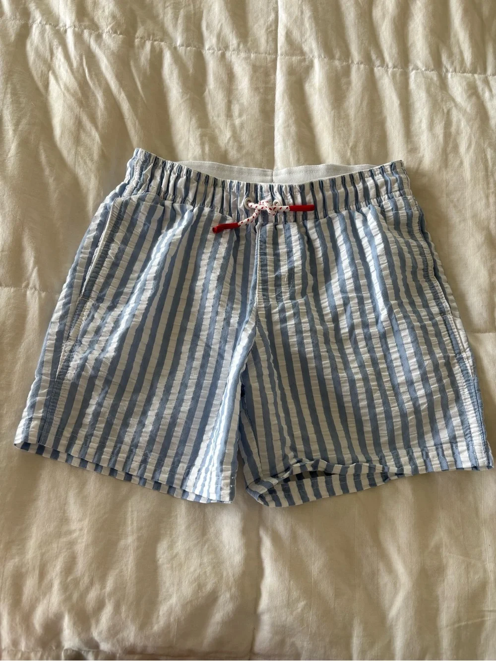 Cat & Jack Boys Small 6/7 Blue and White Striped Swim Trunks
